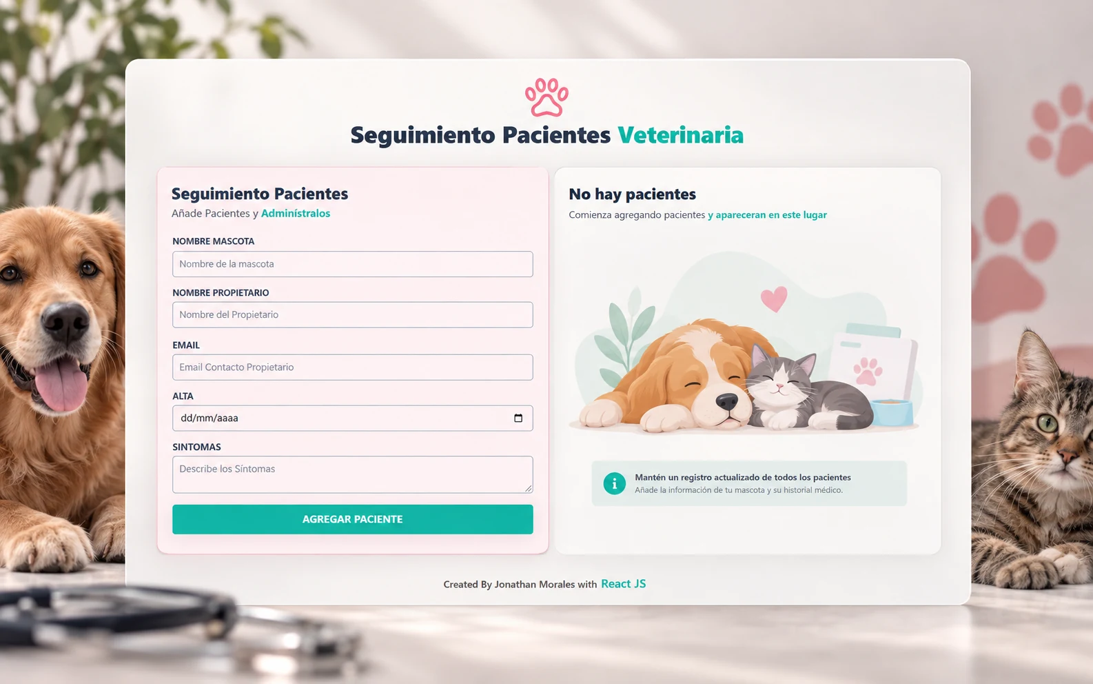 Veterinary Patients management interface preview